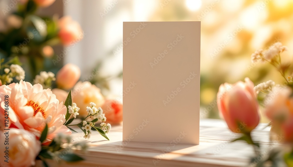 Obraz premium An Elegant Floral Display Accompanied by a Blank Card for Personalization Purposes