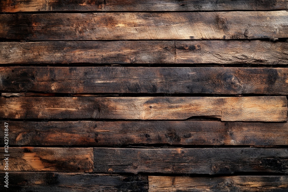 Naklejka premium Rustic dark brown wood planks background texture (2)