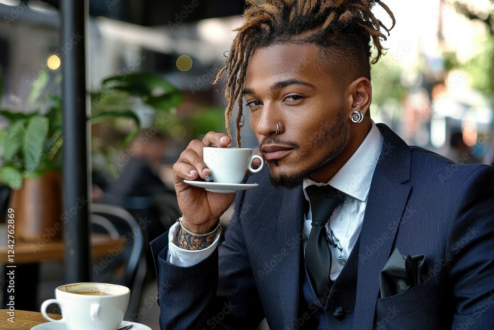 Refined Businessman with Hidden Piercings A well-dressed businessman with a silver hoop in his helix and a small stud in his tragus, discreetly styled to complement his sleek navy suit. His subtle pie Refined Businessman with Hidden Piercings A well-dressed businessman with a silver hoop in his helix and a small stud in his tragus, discreetly styled to complement his sleek navy suit. His subtle pie