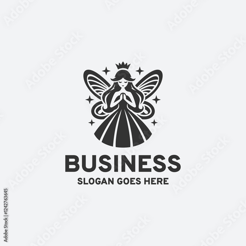 Beauty fairy logo design vector illustration in black and white style on a white background