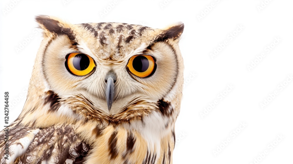 Fototapeta premium Striking Close-Up of Owl with Vibrant Eyes and Intricate Feathers