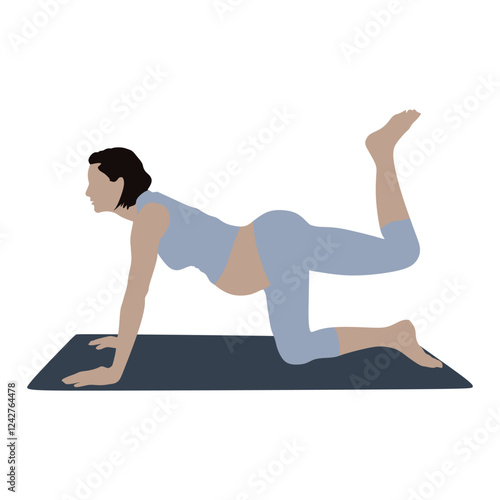 Pregnant woman exercising in flat design. Pregnant female yoga and fitness for healthy and relaxation.