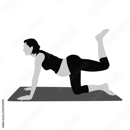 Pregnant woman exercising in flat design. Pregnant female yoga and fitness for healthy and relaxation.