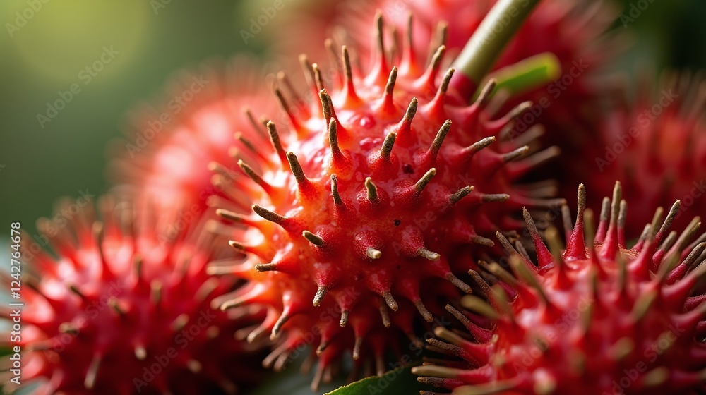 Energetic depiction of vibrant red and orange spiky fruits with sharp protrusions. Energetic depiction of vibrant red and orange spiky fruits with sharp protrusions.
