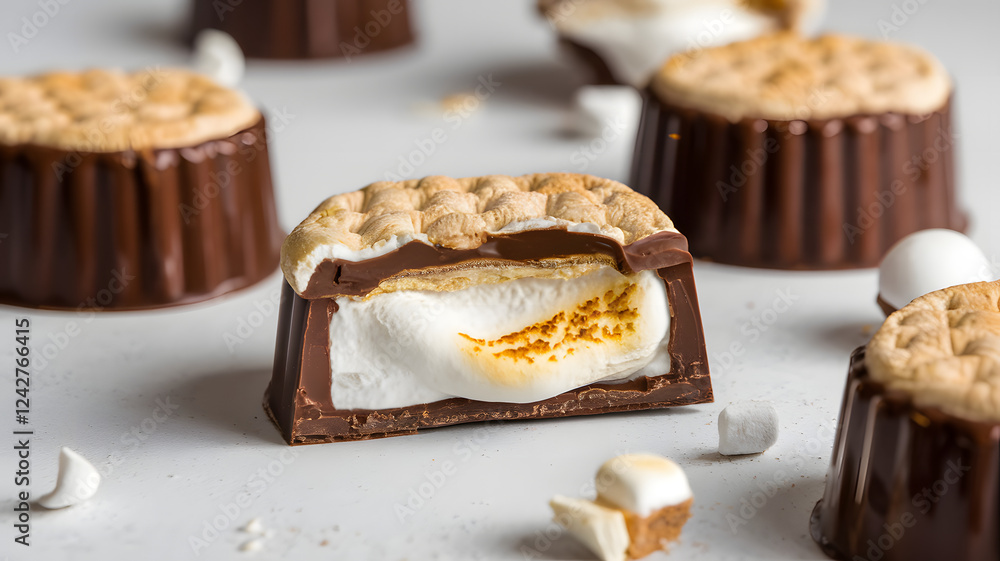 Milk chocolate filled with gooey s’mores cream Milk chocolate filled with gooey s’mores cream