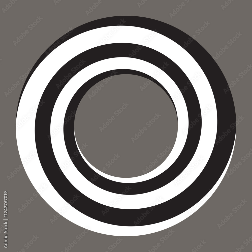 Rotating art lines in circle shape as symbol, logo or icon. Black shape on a white background and the same white shape on the black side. Rotating art lines in circle shape as symbol, logo or icon. Black shape on a white background and the same white shape on the black side.