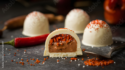 White chocolate filled with hot sauce-infused ganache