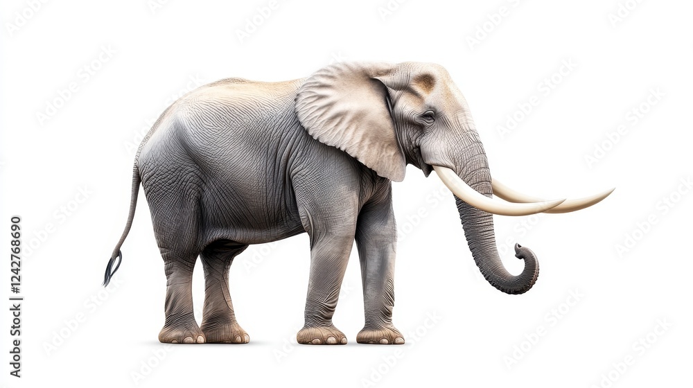 Fototapeta premium Majestic African Elephant Standing on a White Background