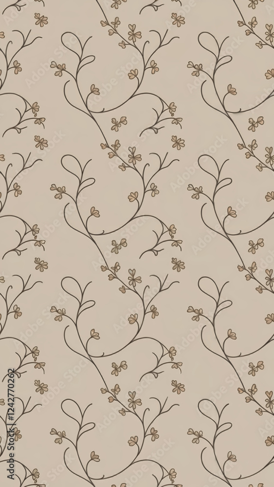 Elegant Beige Floral Vine Pattern Delicate Vines Curlicues Cream Background Elegant Beige Floral Vine Pattern Delicate Vines Curlicues Cream Background