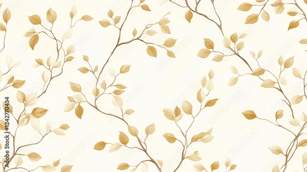Delicate repeating pattern of small branches with leaves in soft beige and light brown, creating a serene and tranquil atmosphere. Perfect for subtle wall decoration without overwhelming the space. Delicate repeating pattern of small branches with leaves in soft beige and light brown, creating a serene and tranquil atmosphere. Perfect for subtle wall decoration without overwhelming the space.