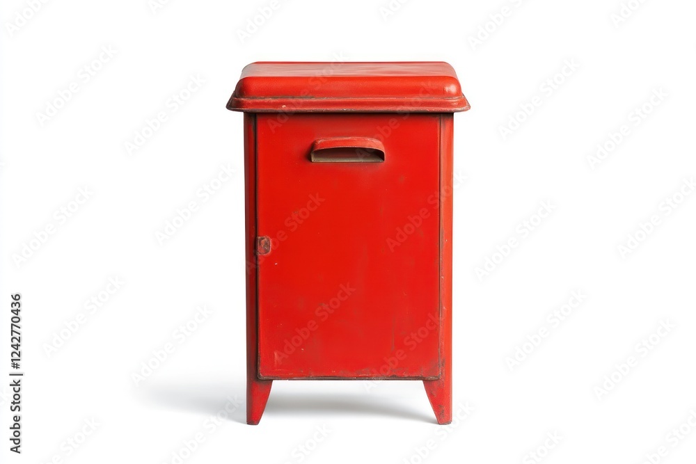 Red metal cabinet, isolated, white background, storage Red metal cabinet, isolated, white background, storage