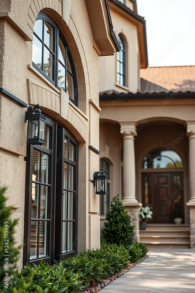 Naklejka premium Luxury Home Exterior: Elegant Architecture and Landscaping Design