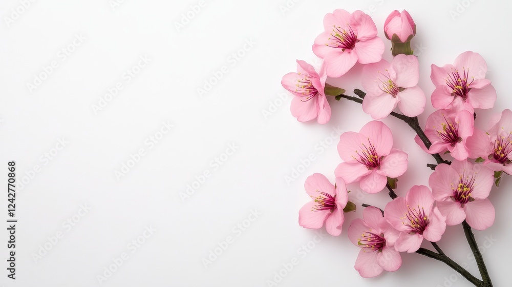 Delicate Pink Blossom Branches on White Background for Spring Themes