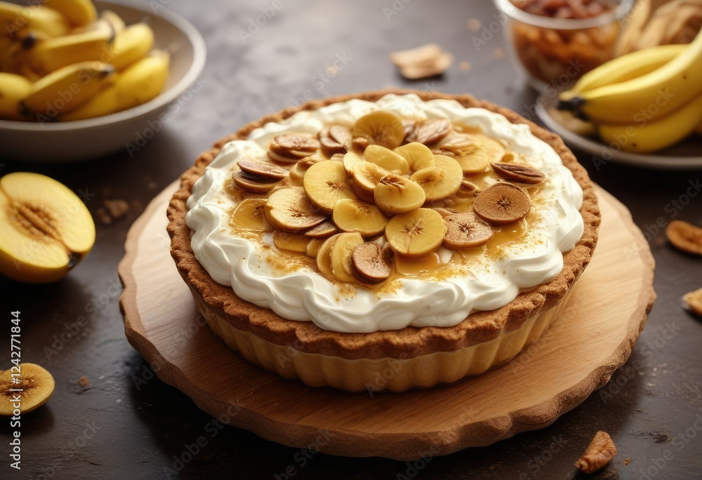 Warm Banoffee Pie with a golden crust and caramelized bananas , banoffee pie, caramelized bananas, sweet Warm Banoffee Pie with a golden crust and caramelized bananas , banoffee pie, caramelized bananas, sweet
