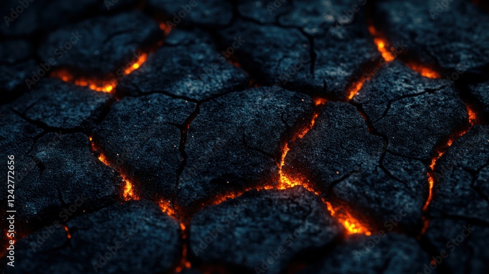 Lava flowing through cracked earth. Close-up texture. Potential use science, education, design Lava flowing through cracked earth. Close-up texture. Potential use science, education, design