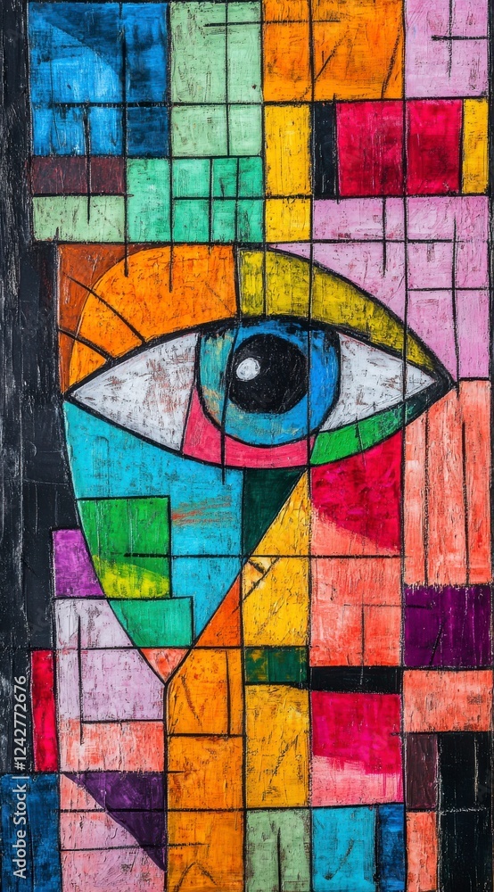 Obraz premium Cubist Eye Painting with Vibrant Geometric Shapes in Abstract Style