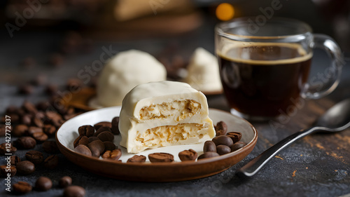 White chocolate filled with vanilla cold brew cream photo