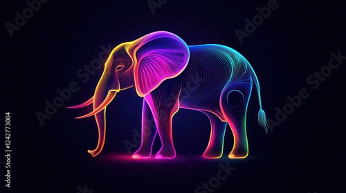 Wallpaper Mural Colorful elephant, vibrant lines, dark background, digital art, website banner Torontodigital.ca