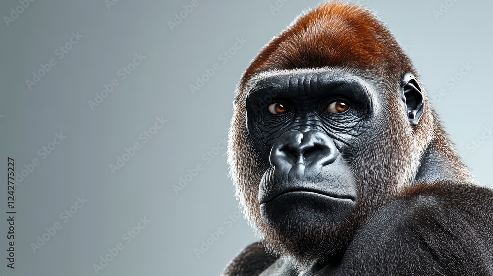 Obraz premium Majestic Gorilla Portrait with Intense Expression and Soft Lighting