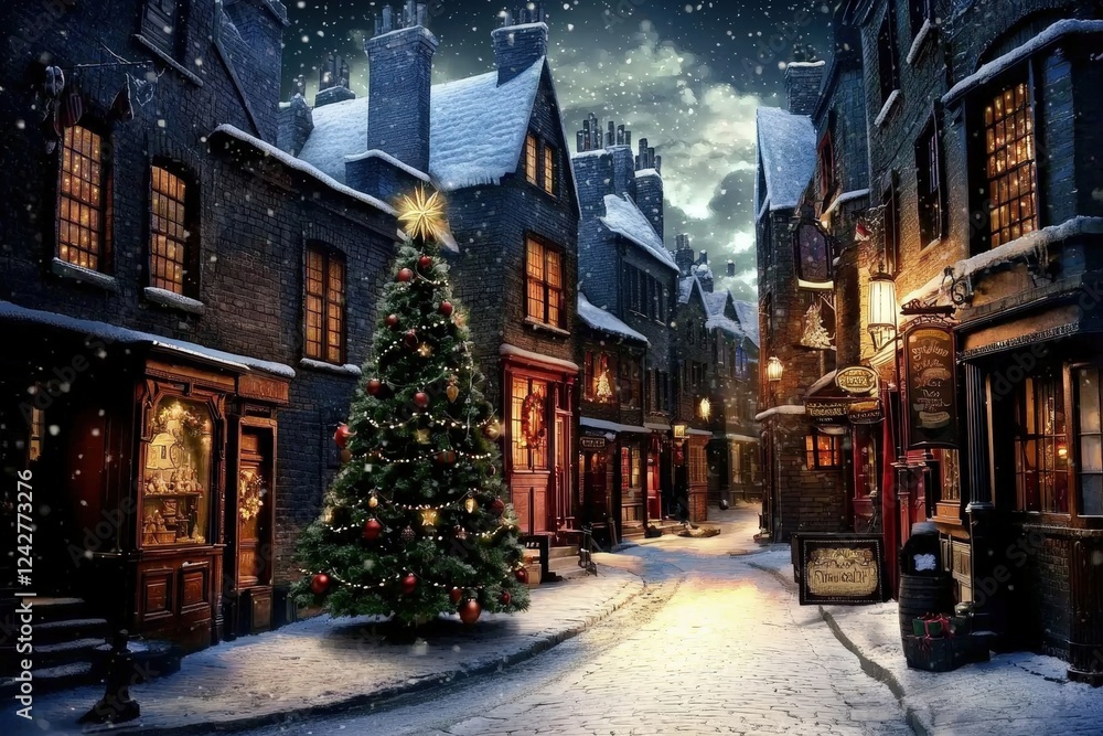 Festive Holiday Atmosphere in a Wintry Urban Setting Festive Holiday Atmosphere in a Wintry Urban Setting