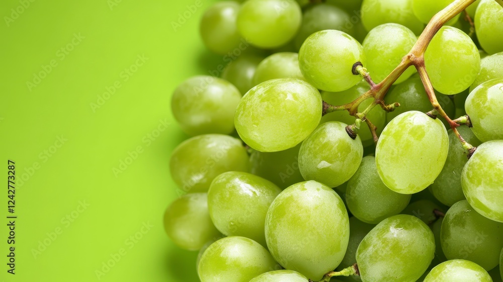 Fresh Green Grapes on Bright Green Background for Healthy Foods Fresh Green Grapes on Bright Green Background for Healthy Foods