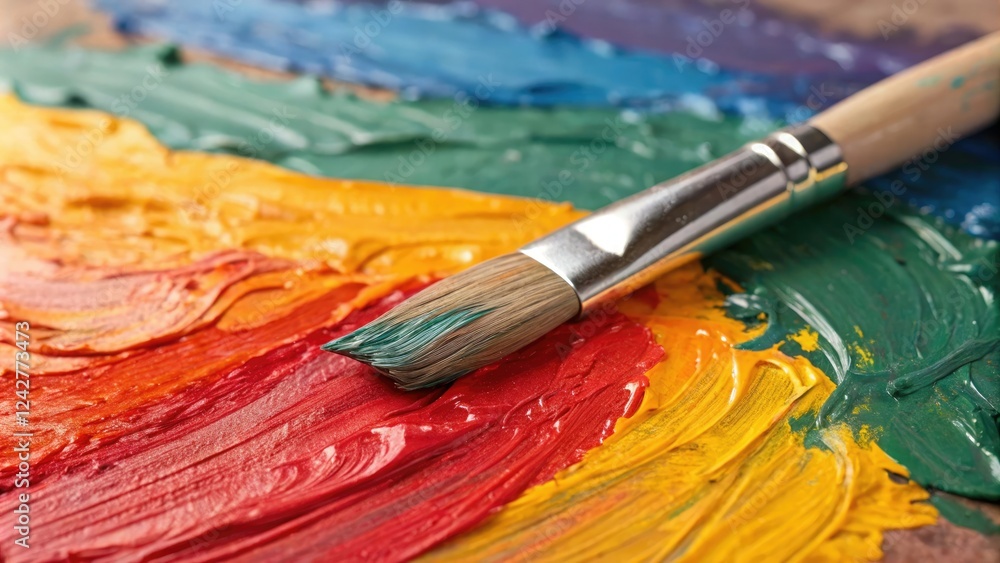 Fototapeta premium Viscous oil paints spread across the canvas with vibrant brushstrokes creating a textured abstract background, abstract art, splattered paint