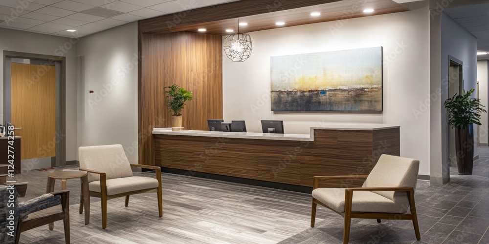 Fototapeta premium Modern Office Reception Area With Comfortable Seating