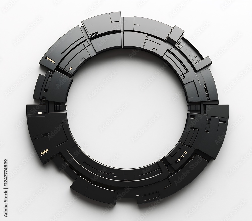 Naklejka premium Abstract Circular Tech Design: Futuristic Black Ring