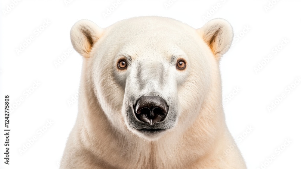Close-Up Portrait of a Majestic White Polar Bear Against White Background Close-Up Portrait of a Majestic White Polar Bear Against White Background