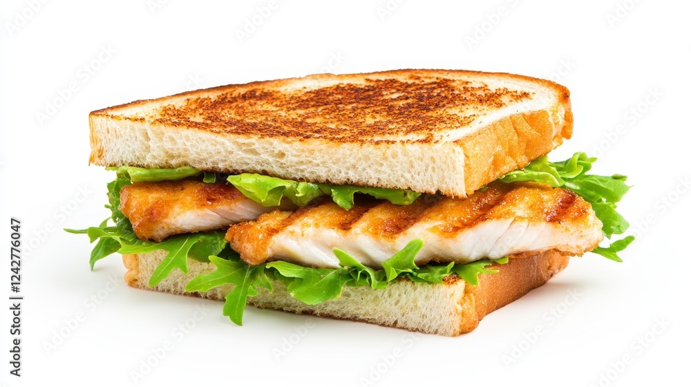 Grilled Fish Sandwich with Fresh Lettuce on Toasted Bread Slice Grilled Fish Sandwich with Fresh Lettuce on Toasted Bread Slice