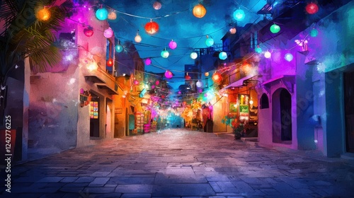 Wallpaper Mural Vibrant Night Market Lanterns in Colorful Street Scene Torontodigital.ca