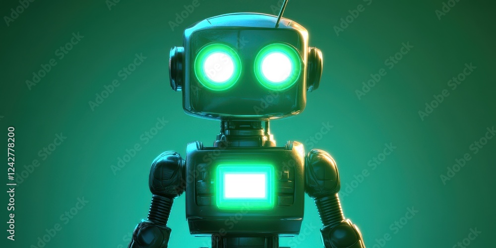 Retro Robot Glowing Green Digital Display Retro Robot Glowing Green Digital Display