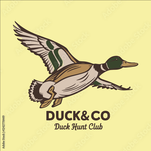 A duck is flying in the sky with the words Duck & Co