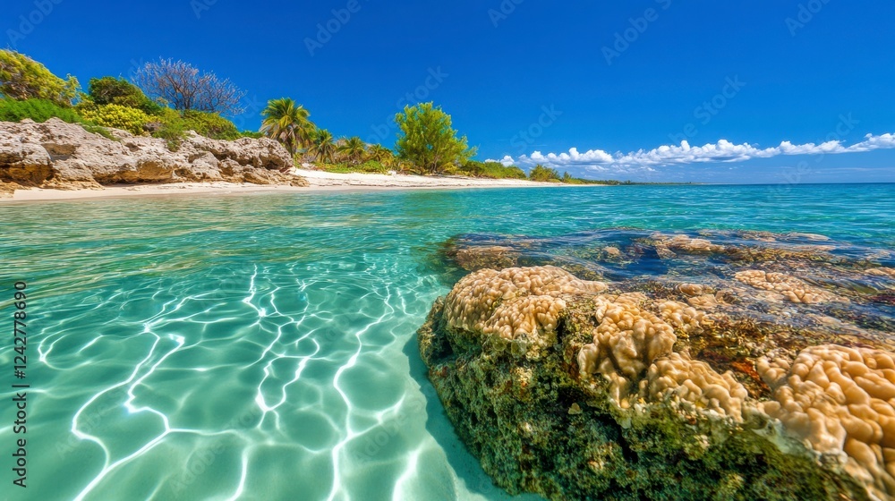 Vibrant Tropical Seascape with Crystal Clear Water and Coral Reef Vibrant Tropical Seascape with Crystal Clear Water and Coral Reef