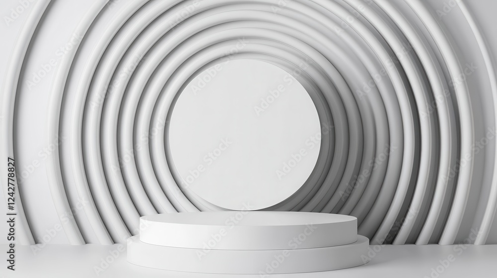 Fototapeta premium Minimalist Stage with Circular Design in Soft White Tones