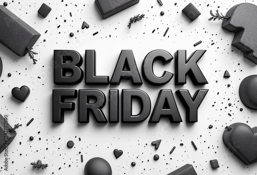 Creative Black Friday Concept With Geometric Shapes and Textures in Dark Tones. Generative AI