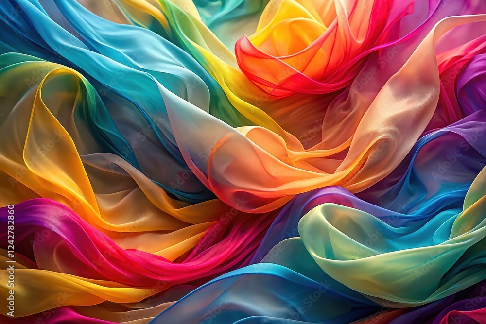 Obraz premium Abstract Colorful Waves: Translucent Fabric Texture Background - Stock Photo