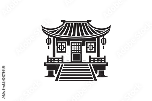 Japanese house vector silhouette isolated in white background