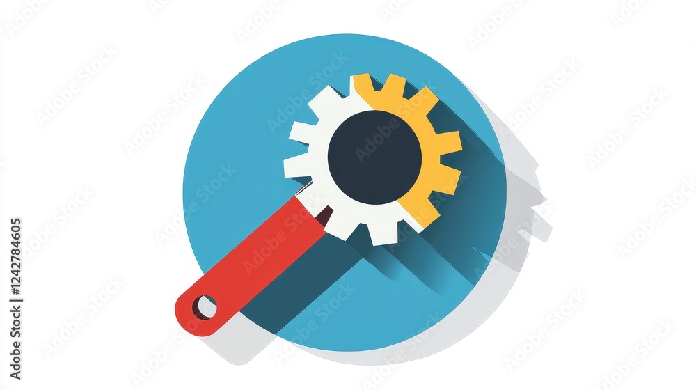 Gear and Wrench Icon: A stylized icon depicting a gear and a wrench in a circle.  Perfect for representing  maintenance, repair, tools, engineering, technology, settings, services,  and  more.