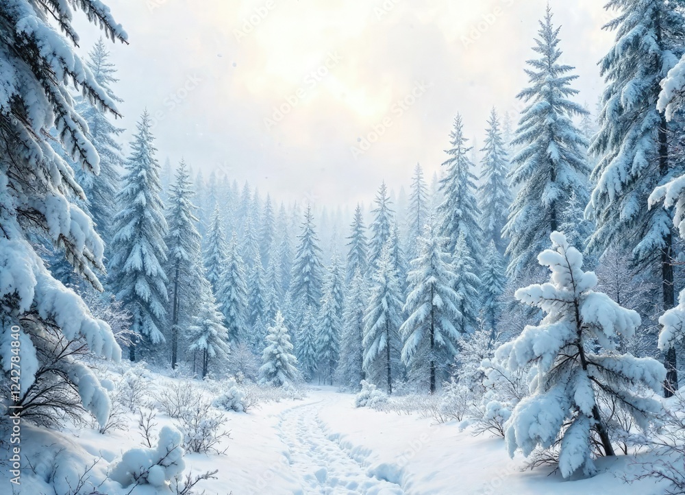 Winter forest scenery with a blanket of fresh powder, snowflake, trees Winter forest scenery with a blanket of fresh powder, snowflake, trees