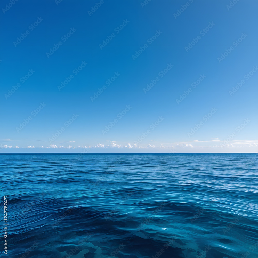 Obraz premium Immerse yourself in the timeless beauty of the ocean under a clear sky. This stunning image captures the deep blue waters stretching endlessly to the horizon
