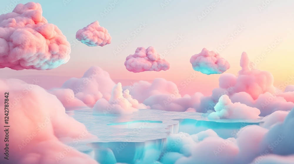 Pastel Cloudscape with a Floating Ice Platform Pastel Cloudscape with a Floating Ice Platform
