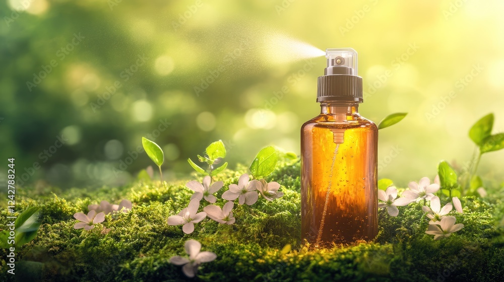 A misty spray bottle gently hydrating the moss inside a glass jar. A misty spray bottle gently hydrating the moss inside a glass jar.