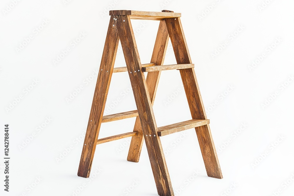 Wooden stepladder, studio shot, white background, home improvement Wooden stepladder, studio shot, white background, home improvement