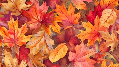 Wallpaper Mural Watercolor autumn leaves seamless pattern included Torontodigital.ca