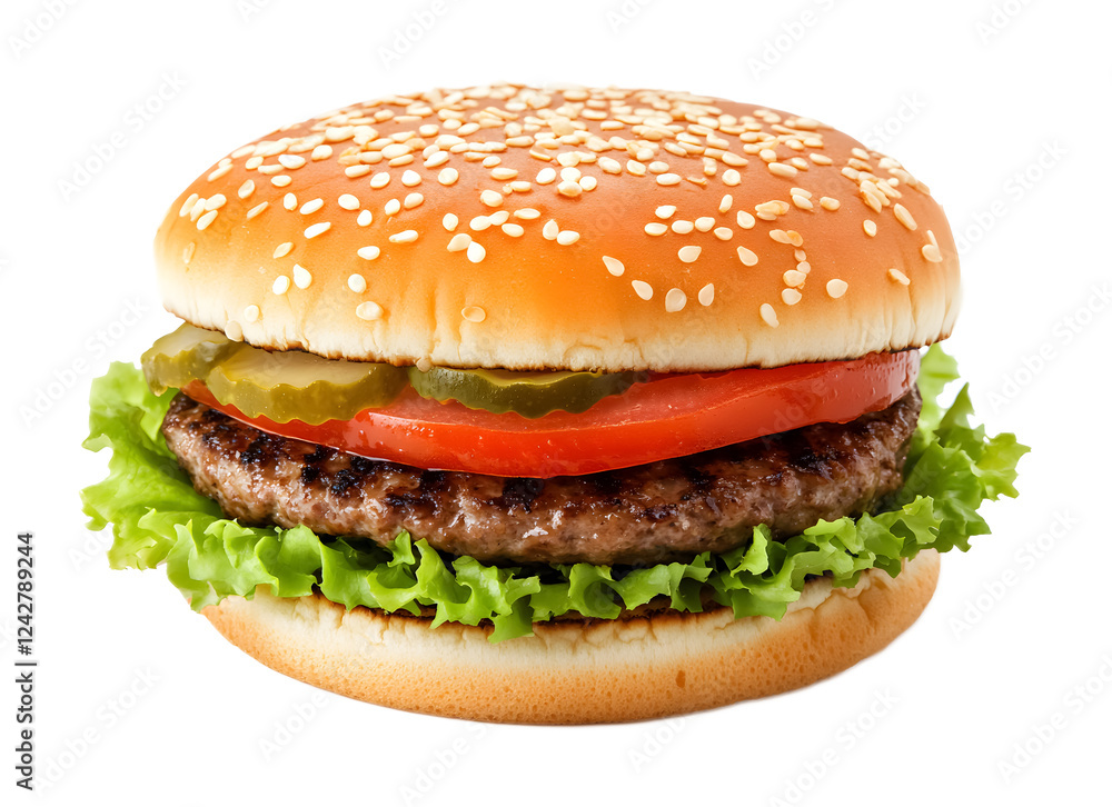 Iconic burger with fresh toppings on a transparent background. isolated background. Iconic burger with fresh toppings on a transparent background. isolated background.