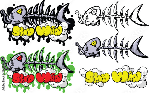 Graffiti fish skull illustration for t-shirt and sticker vector design