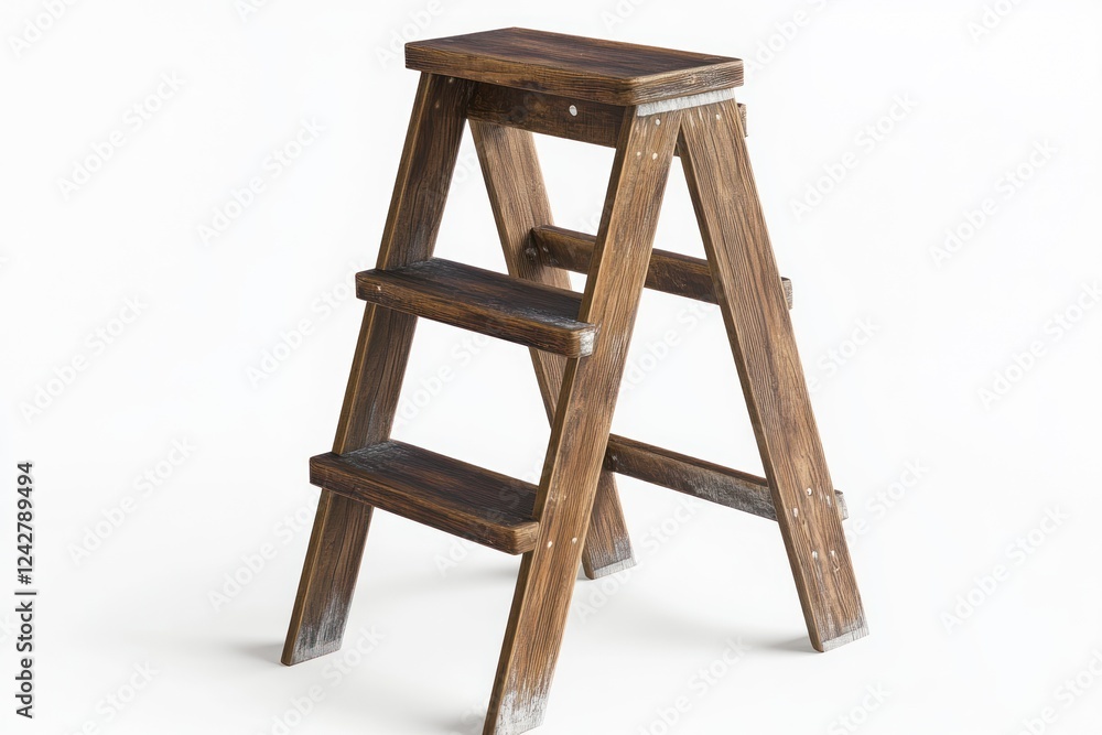 Wooden step stool, three steps, white background, home improvement Wooden step stool, three steps, white background, home improvement