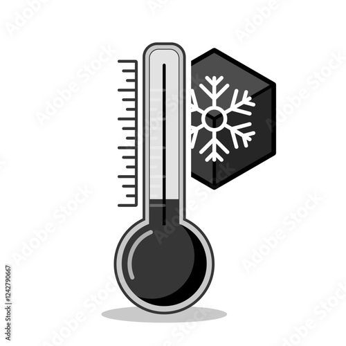 Cold thermometer with a snowflakes. Temperature weather thermometers meteorology, temp control thermostat device flat vector icon. Medical thermometers