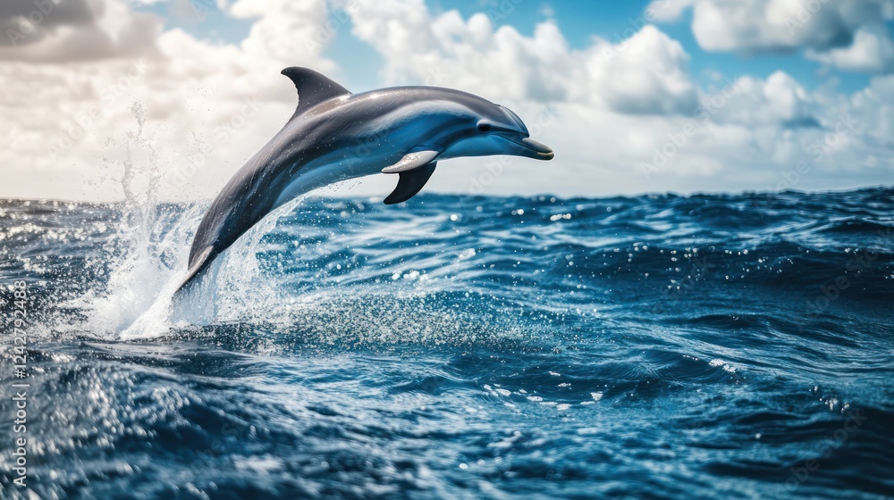 Fototapeta premium Dolphin Leaping Gracefully Through Ocean Waves